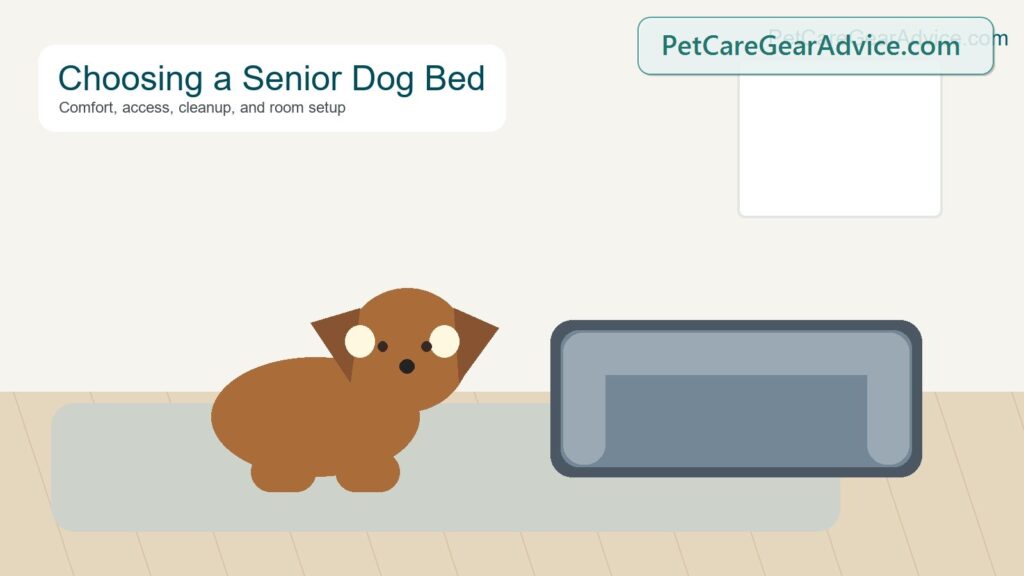 Older dog resting comfortably on a thoughtfully chosen bed indoors