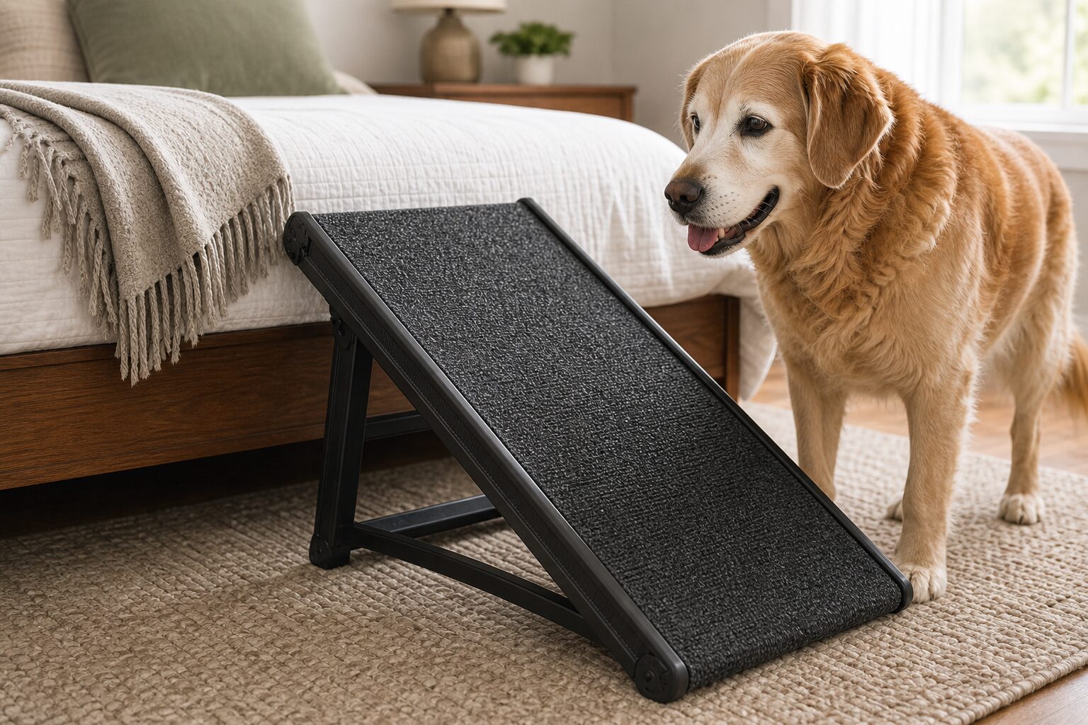 Dog ramp with gentle incline and non-slip surface for senior dogs