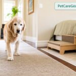 Senior dog standing comfortably in a safer home setup