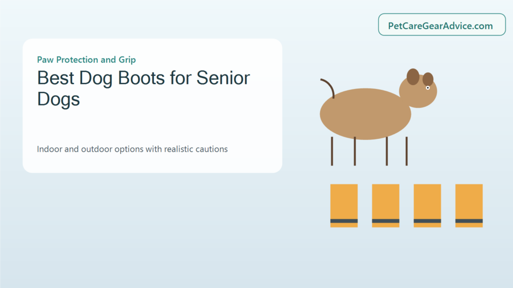 Older dog wearing properly fitted outdoor paw boots during a short walk