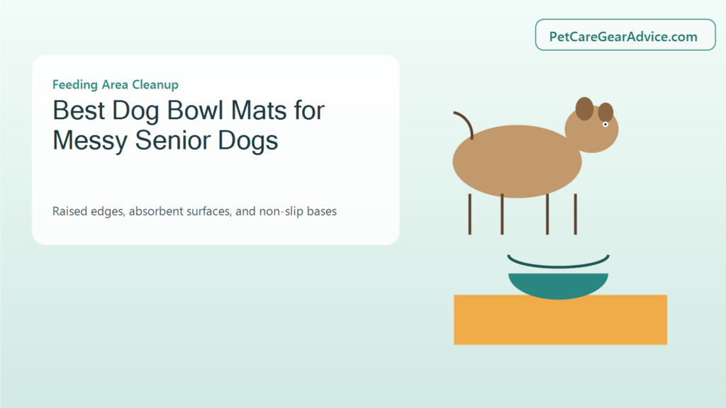 Flat dog bowl mat beneath food and water bowls for an older dog