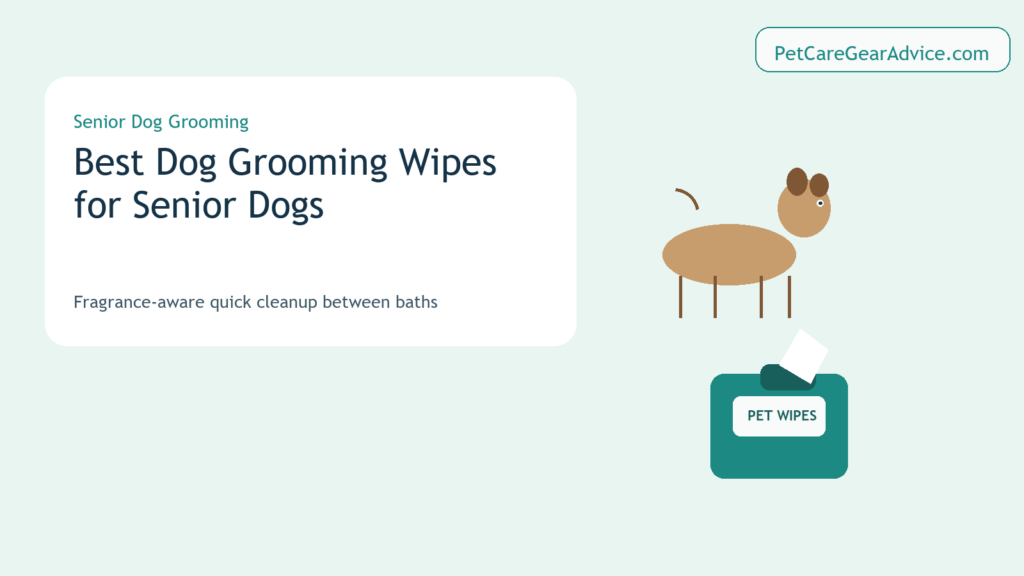 Senior dog beside a resealable pack of pet grooming wipes