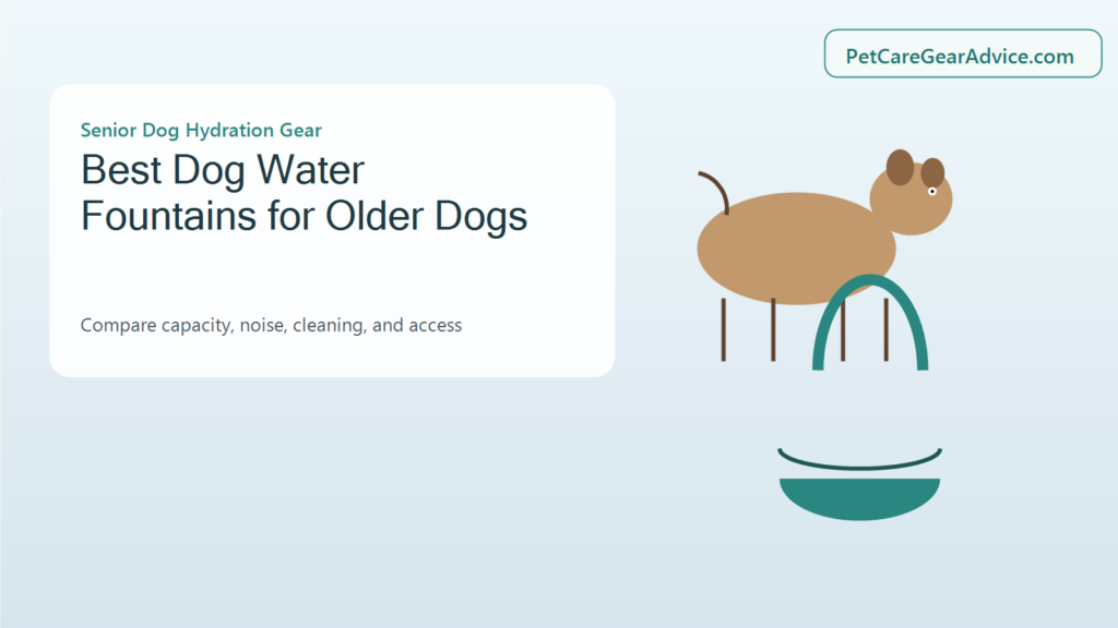 Older dog approaching a clean indoor water fountain with a clear walking path