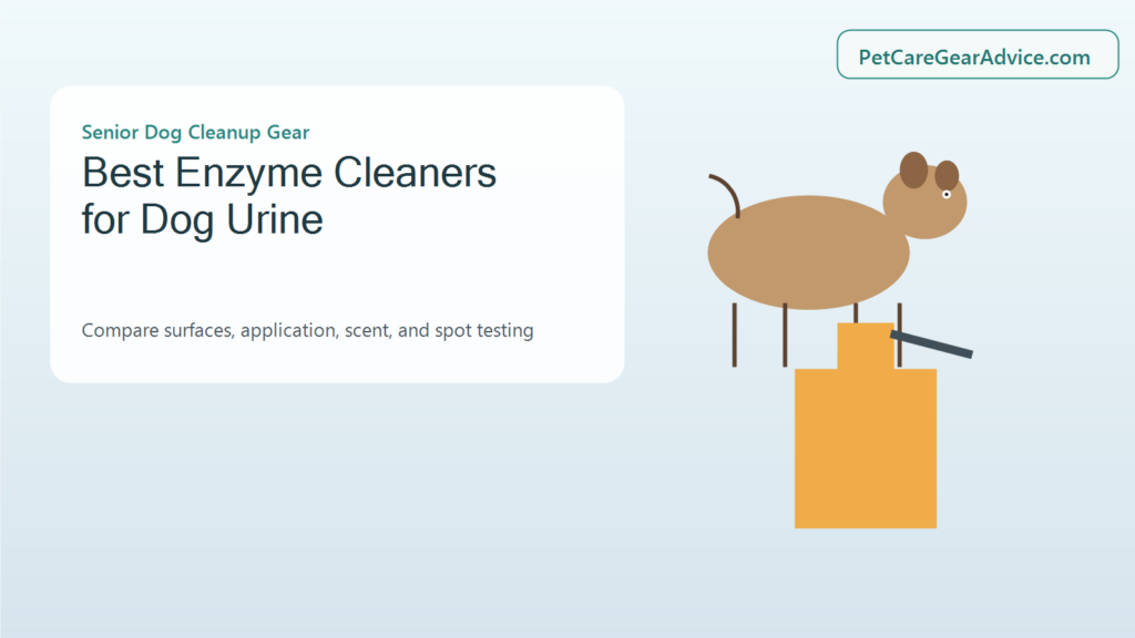 Pet cleanup supplies beside a marked dog urine spot on a washable floor