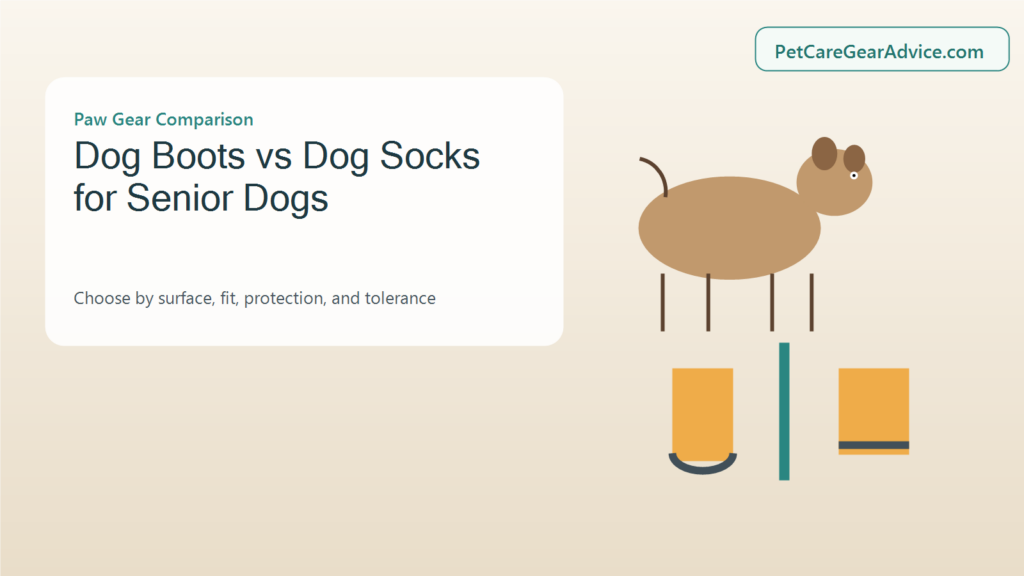 Dog boot and grip sock compared beside an older dog's paws