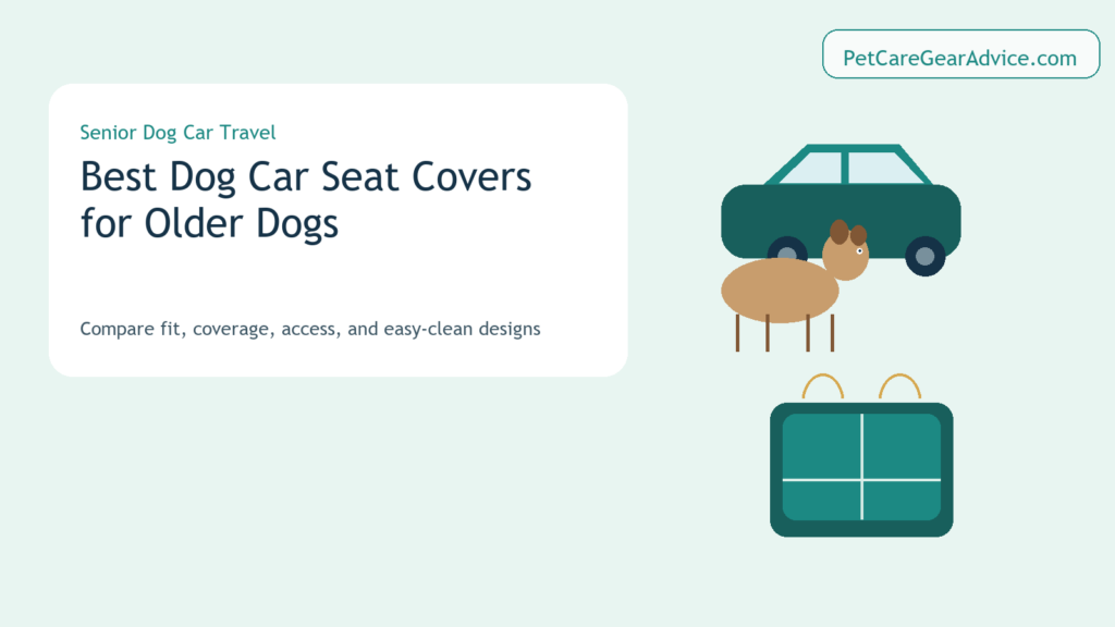 Older dog beside a protected rear car seat with a fitted seat cover