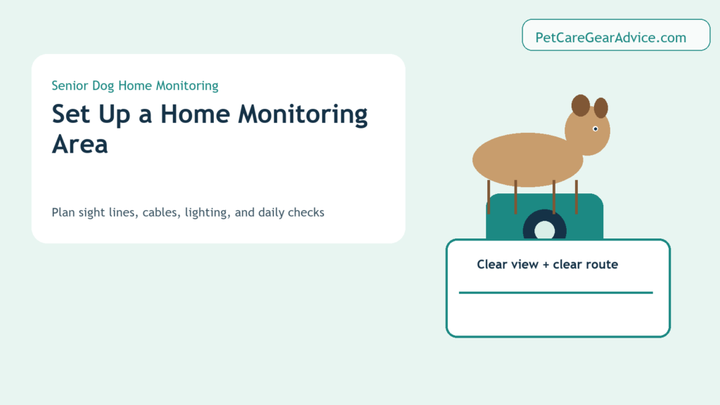 Clear home monitoring area for an older dog with a camera view